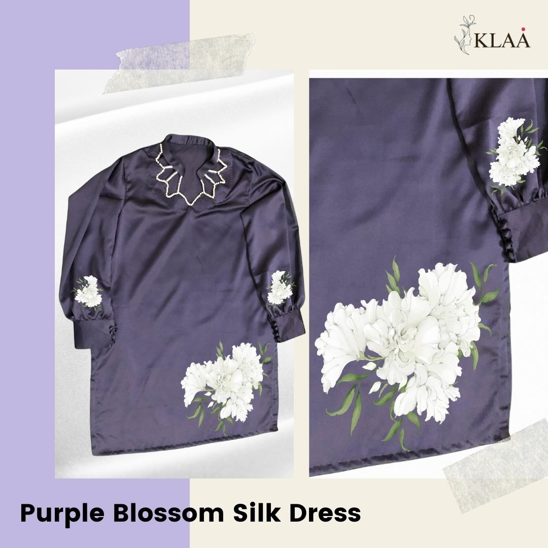 Purple Blossom Charm - Hand-Painted Silk Dress