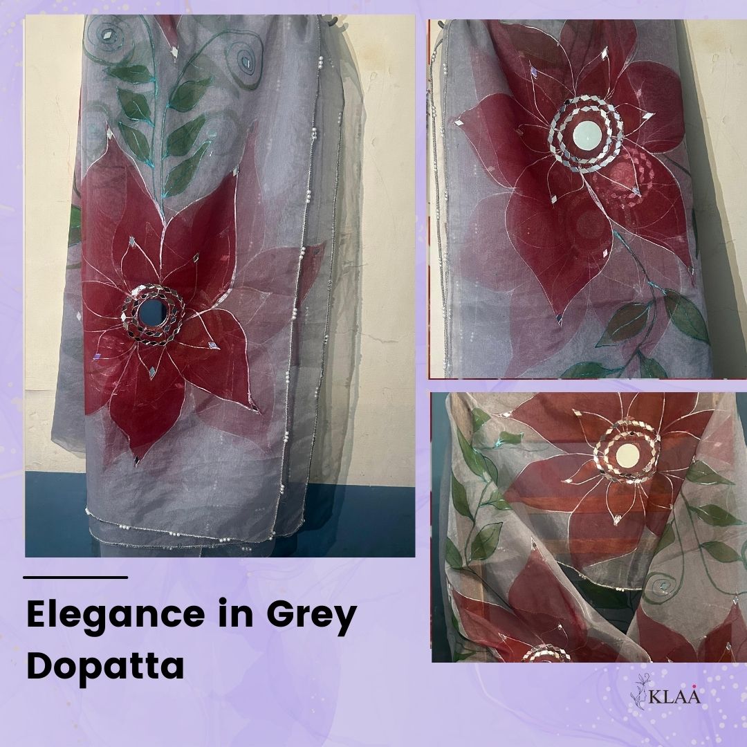 Elegance in Grey - Hand-Painted Dupatta