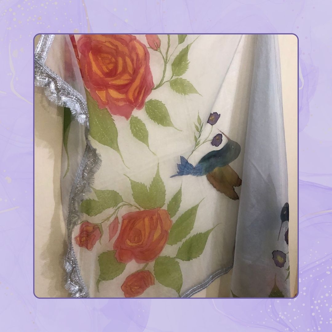 Sky Blue Serenity - Hand-Painted Dupatta