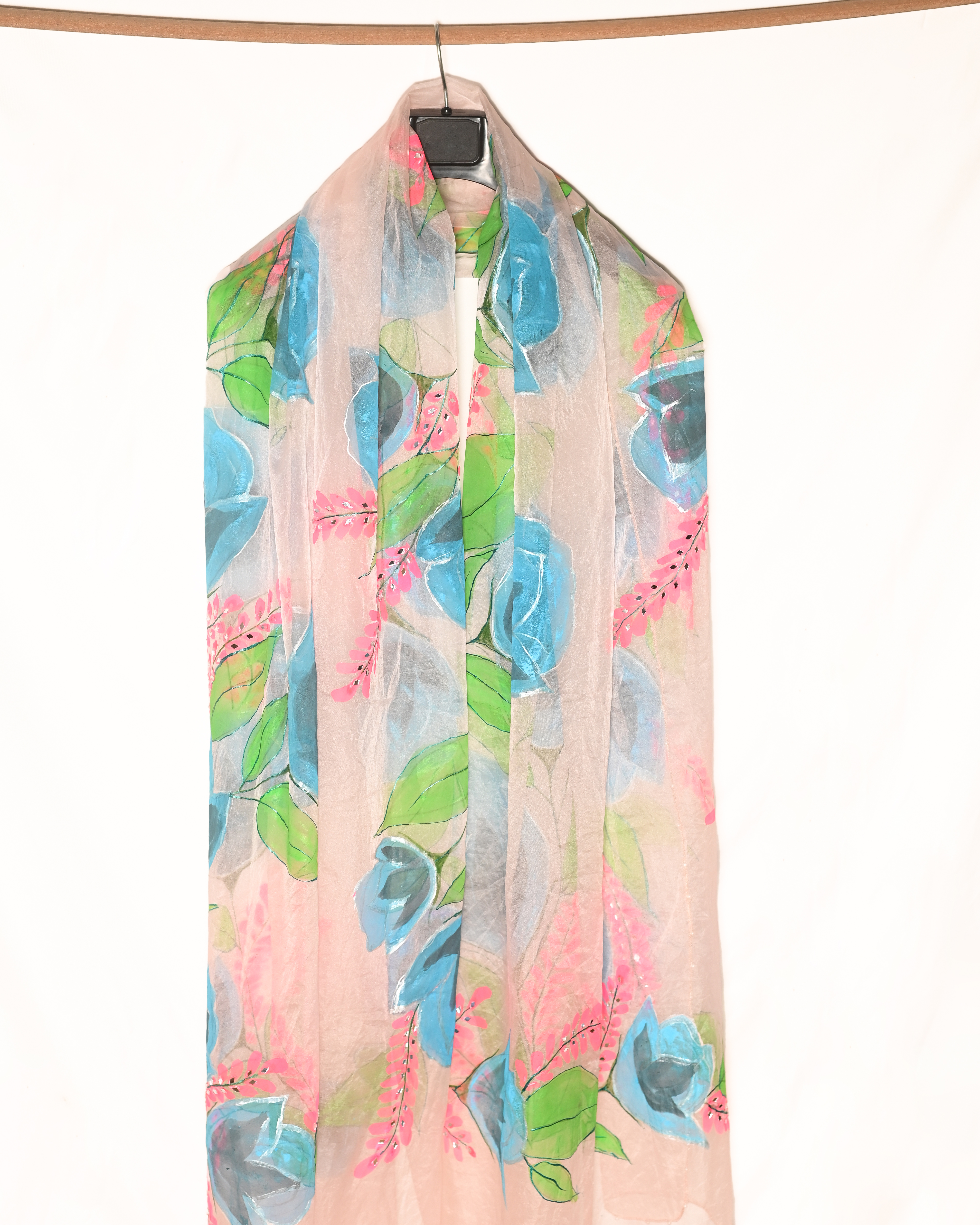 Azure Blossom - Hand-Painted Dupatta