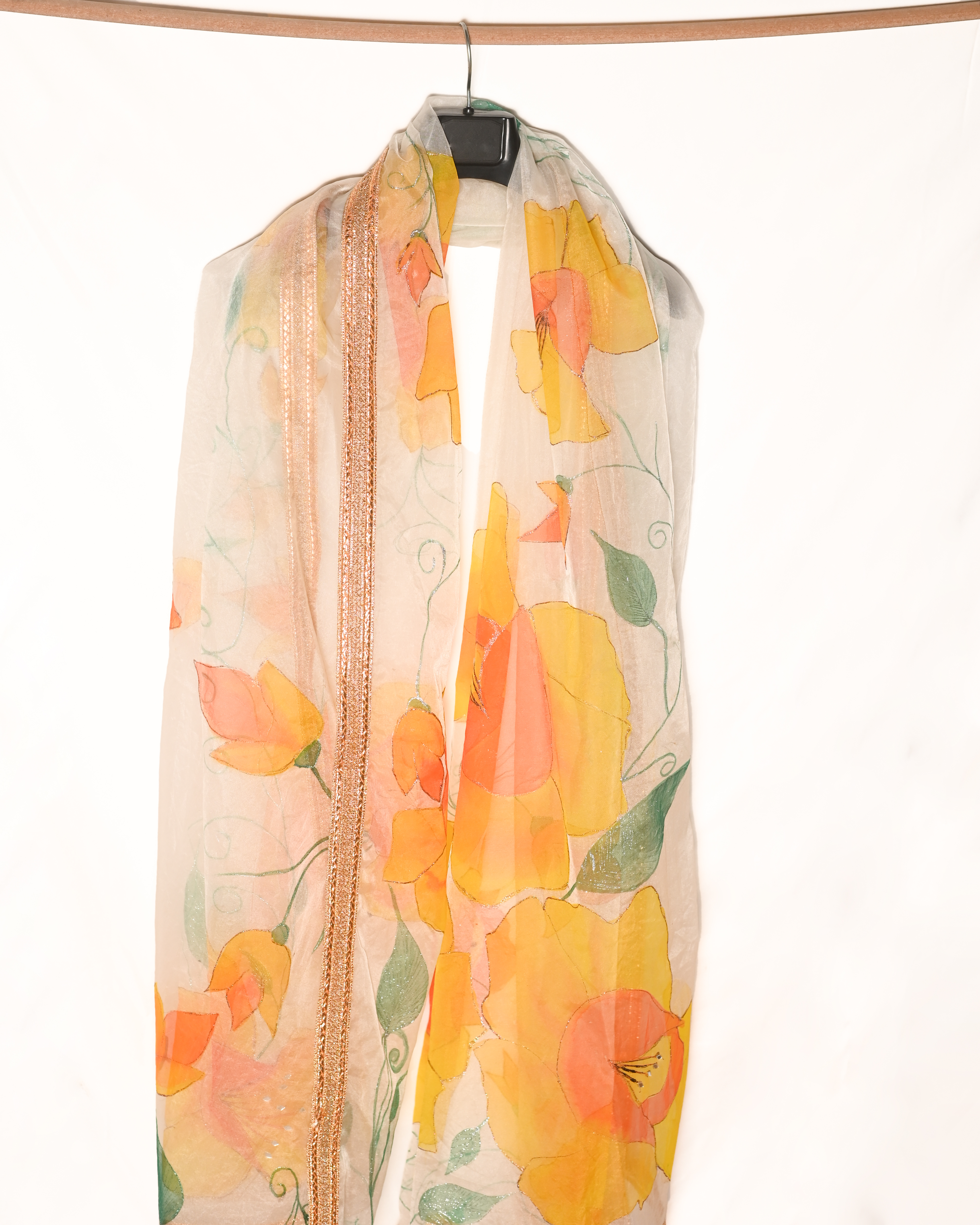 Golden Bloom - Hand-Painted Dupatta